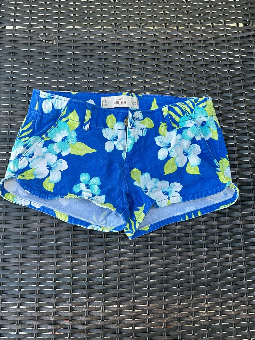Hollister Blue Floral Bike Shorts with Lime Leaf Print